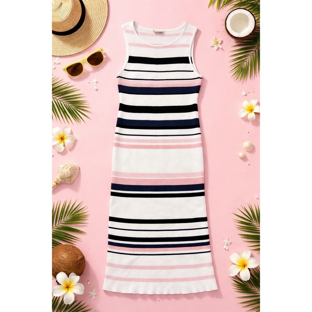 Say What? Women Sleeveless Striped Stretch Ribbed Knit Midi Dress Size XL (0772)